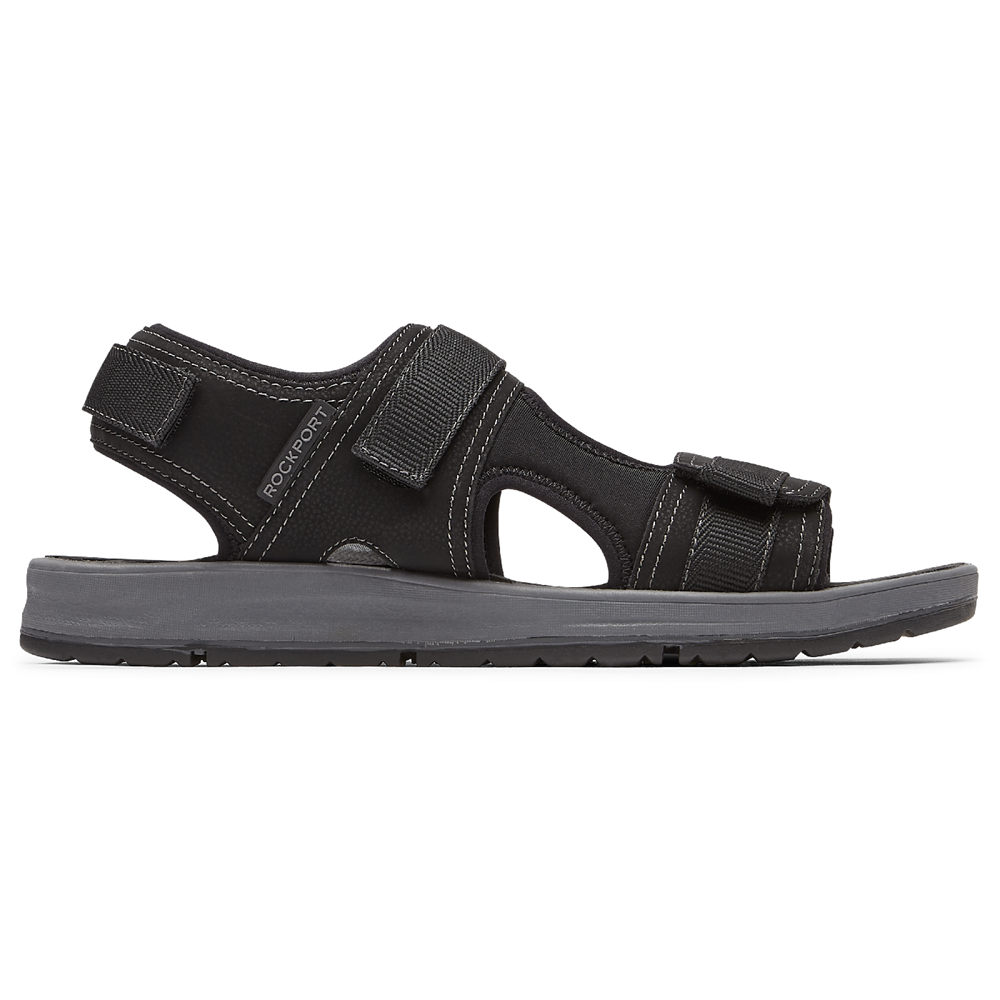 Rockport Sandals For Mens Black - Lucky Bay Sport 3 Strap - RX3154097